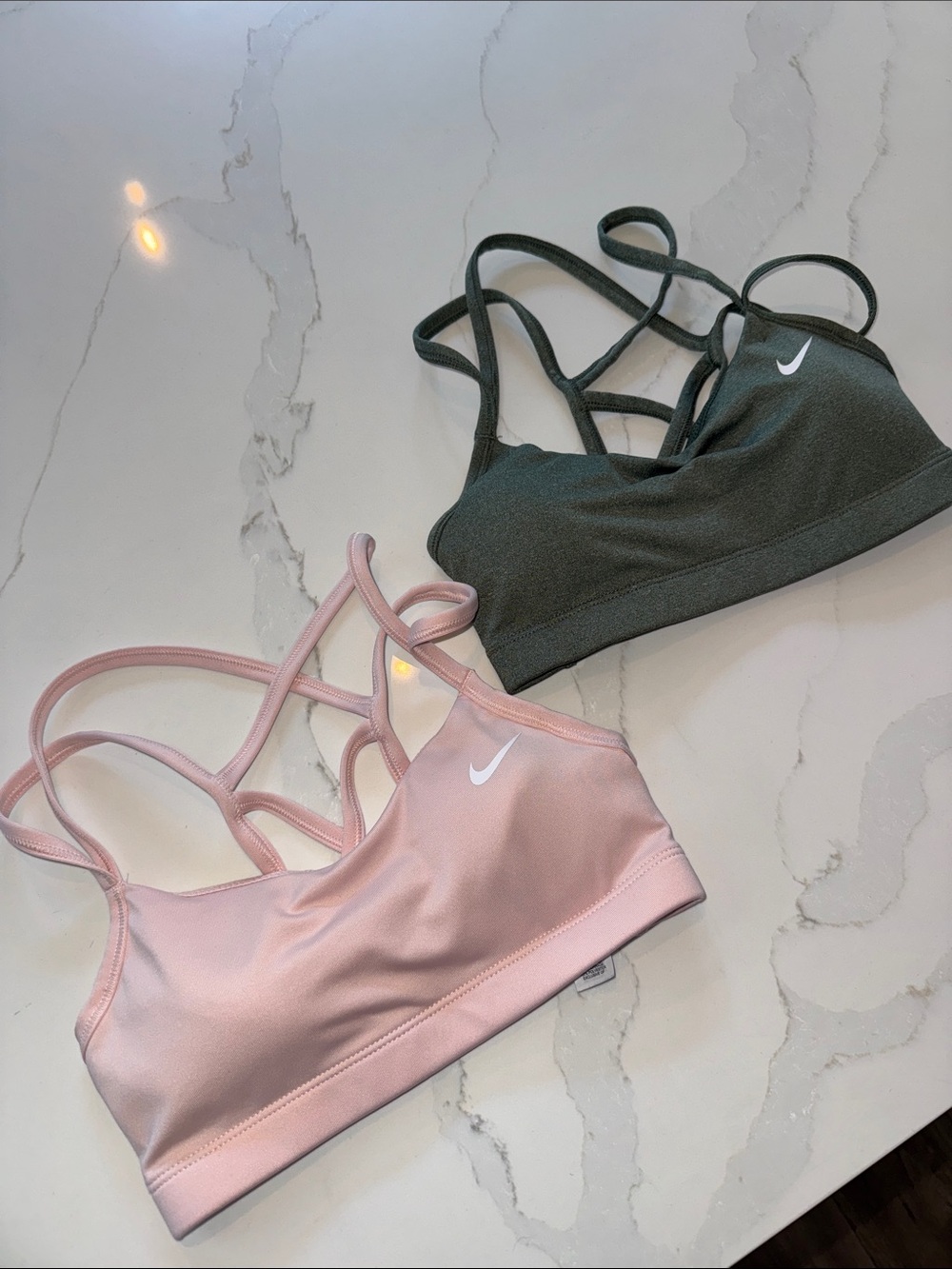 Nike Strappy Double-Pack Sports Bras in Pink and Olive - Women’s XS
